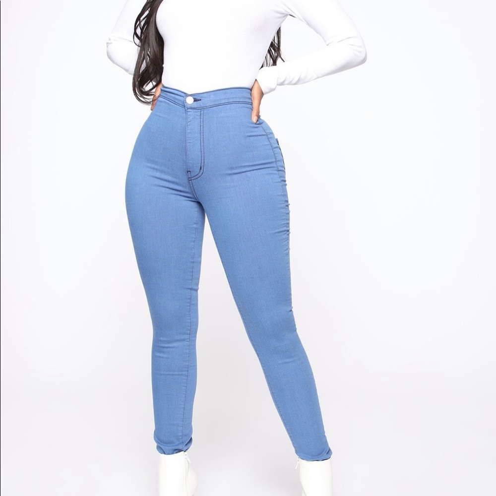 Super high waisted denim skinnies - Medium blue